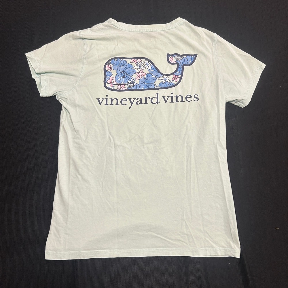 Vineyard Vines Floral Whale Pocket T-Shirt Seafoam Green Small Short Sleeve